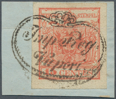 15713 Österreich - Stempel: SCHIFFSPOST GARDASEE: 1850, 3 Kr. Rot HP Allseits Breit- Bis überrandig Auf Br - Maschinenstempel (EMA)