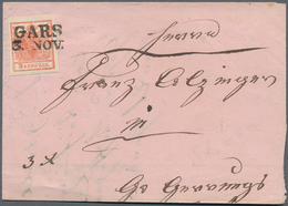 15715 Österreich - Stempel: GARS (Niederösterr.): 1850, 3 Kr. Rot HP Allseits Voll- Bis Breitrandig Auf Un - Machines à Affranchir (EMA)