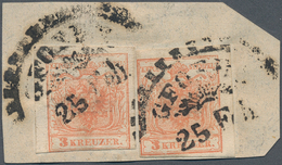 15716 Österreich - Stempel: GFÖHL (Niederösterr.): 1850, 3 Kr. Rot MP Zwei Werte Auf Briefstück Jeweils Dr - Machines à Affranchir (EMA)