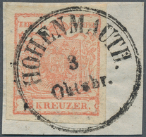 15721 Österreich - Stempel: HOHENMAUTH (Böhmen): 1850, 3 Kr. Rot HP Allseits Voll- Bis Breitrandig Auf Bri - Machines à Affranchir (EMA)