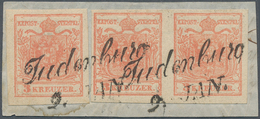 15723 Österreich - Stempel: JUDENBURG (Steiermark): 1850, 3 Kr. Rot HP Im Waagr. Paar Sowie Einzelwert All - Machines à Affranchir (EMA)