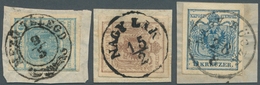 15728 Österreich - Stempel: 1850, "MEZÖ TELEGD" Zier-K2, "NAGY LAK" K1 Und "NAGY BÖSZK" Je Auf Briefstück - Maschinenstempel (EMA)