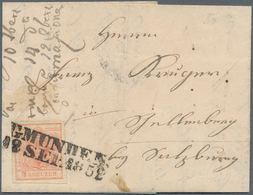 15732 Österreich - Stempel: OBERÖSTERREICH: 1852/58, Fünf Faltbriefe Mit Meist Einzelfrankaturen 3 Kr. Rot - Machines à Affranchir (EMA)