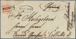 15736 Österreich - Stempel: POSORITZ (Mähren): 1850, 3 Kr. Rot Allseits Voll- Bis Breitrandig Auf Briefvor - Macchine Per Obliterare (EMA)