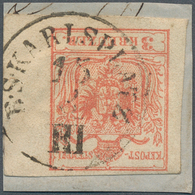 15737 Österreich - Stempel: PRAG (Böhmen): 1850, 3 Kr. Rot Allseits Voll- Bis Breitrandig Vom Rechten Rand - Macchine Per Obliterare (EMA)