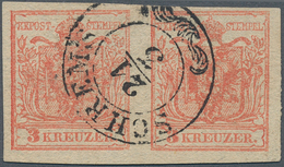 15743 Österreich - Stempel: SCHREMS (Niederösterr.): 1850, 3 Kr. Rot HP Type I Waagr. Paar Allseits Voll- - Maschinenstempel (EMA)