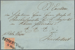 15753 Österreich - Stempel: TETSCHEN (Böhmen): 1850, 3 Kr. Rot HP Allseits Gut Gerandet Auf Faltbrief Mit - Machines à Affranchir (EMA)