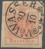 15760 Österreich - Stempel: WEISSWASSER (Böhmen): 1850, 3 Kr. Rot MP Allseits Voll- Bis Breitrandig Mit Fa - Machines à Affranchir (EMA)