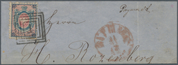 15793C Polen: 1860, 10kop. Blue/carmine, Fresh Colours, Well Perforated, On Large Fragment Clearly Oblit. B - Briefe U. Dokumente