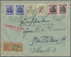 15796 Polen: 1919, Two Each Surcharged Stamps 5 F On 20 Pf And 10 F On 40 Pf Germania, 5 F Brown "coat Of - Briefe U. Dokumente