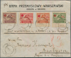 15798 Polen: 1921, RD CROSS, Four Values Complete On Bankletter Value "2000,- Mk" From GRODNO To Bialystok - Storia Postale