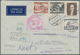 15803 Polen: 1938, 5 Gr Dark Blue, 15 Gr Brown, 50 Gr Black And 3 Zl Dark Brown Definitives, Mixed Frankin - Storia Postale