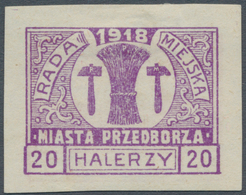 15814 Polen - Bestellpostanstalten: PRZEDBORZ 1918, Imperforate Proof With 20h. Violet On Front And 5h. Re - Altri & Non Classificati