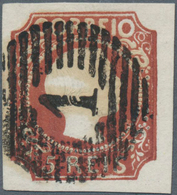 15855 Portugal: 1855 King Pedro V. 5r. Red-brown, Used And Cancelled By Numeral H/s "1" Of Lisboa, Wide Ma - Lettres & Documents