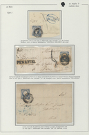 15860 Portugal:  1855-56 - 25 Rs. Fragment With Stamp Bars Canceled With ``141'' Castelo Branco And Blue Nom - Briefe U. Dokumente