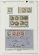 15872 Portugal:  1855-56 - 50 Rs. Single And Horizontal Pair Mint; Bloc Of Eight Stamps Canceled With Bars - Lettres & Documents
