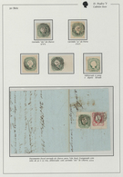 15874 Portugal: 1855-56 - 50 Rs. Five Used Stamps With Different Cancelations, One Of Them Pen Canceled An - Lettres & Documents