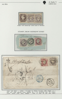 15879 Portugal: 1855-56 - 100 Rs. Fragment With A 5 Rs Stamp And Two 100 Rs., Stamps, Manuscript Canceled - Lettres & Documents