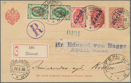 15970 Russische Post In China - Ganzsachen: 1908, Card 3 K. Uprated 4 K., 3 K., 2 K. (pair) Tied "SHANGHAI - Chine