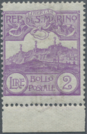 15991B San Marino: 1903, 2 L. Hellviolett, Ungefaltetes Luxus-Unterrandstück, Auch Im Rand Postfrisch, (Sas - Nuovi