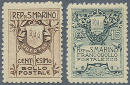 15992 San Marino: 1910, Coat Of Arms 1 C And 15C, New Edition, Mint Never Hinged, Signed Diena. - Neufs