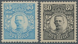 16026 Schweden: 1918, VÄRNAMO ISSUE, 55ö. Light Blue An 80ö. Black, Fresh Colours And Well Perforated, Unm - Ungebraucht