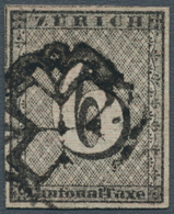 16040 Schweiz - Zürich: 1846 Zürich 6 Rp. Schwarz Mit Waag., Roten Unterdrucklinien, Type 1, Entwertet Mit - 1843-1852 Kantonalmarken Und Bundesmarken