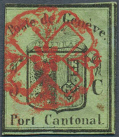 16041 Schweiz - Genf: 1845, 5 C. Kleiner Adler Grün, Sauber Gestempelt Mit Roter Genferrosette "AW No 2", - 1843-1852 Federal & Cantonal Stamps