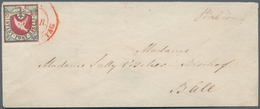 16044 Schweiz - Basel: 1845: 2½ Rappen, Schwarz/lebhaftblau/karmin, Sogenanntes "Basler Täubchen", Auf Kle - 1843-1852 Poste Federali E Cantonali
