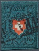 16051 Schweiz: 1850, 5 Rp. Schwarz/lebhaftkarminrot/schwärzlichblau, Type 29, Ohne Kreuzeinfassung, Fotoat - Neufs
