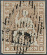 16067 Schweiz: 1855, 5 Rp. Mattgraubraun Strubel Berner Druck II Mit Grünem Seidenfaden (Zu. Nr. 22F), Bef - Nuovi