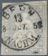 16077 Schweiz: 1855 Strubel 1 Fr. Grau Mit Schwarzem Seidenfaden, Gebraucht Und Gestempelt Mit Voll Aufges - Neufs