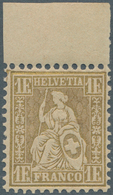 16085 Schweiz: 1864, 1 F. "Sitzende Helvetia" Ungefaltetes Unsigniertes Postfrisches Oberrandstück, Auch I - Neufs