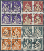 16106 Schweiz: 1933/1940: Vier Einheitlich Zentrisch Gestempelte Viererblocks 'Helvetia Mit Schwert', 60 R - Ungebraucht