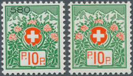 16136 Schweiz - Portofreiheitsmarken: 1927: 10 C, Mit Und Ohne Kontrollnummer, Beide Gestichenes Papier Un - Franchigia