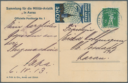 16141 Schweiz - Halbamtliche Flugmarken: 1913, 50 C. Flugpost Aarau - Olten Und 5 C. Freimarke Je Mit Flug - Oblitérés