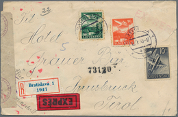 16177 Slowakei: 1945, 50 H Green, 1 Ks Red-orange And 10 Ks Violet-grey Airmail Stamps, Mixed Franking On - Ungebraucht