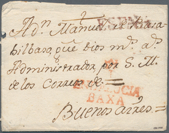 16244C Spanien - Vorphilatelie: 1790 (circa): To Buenos Aires (Argentina). Mark "L ANDALUCIA / BAXA" In Red - ...-1850 Préphilatélie