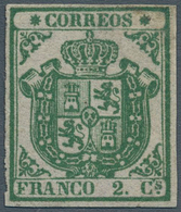 16245 Spanien: 1854, 2 Cuartos Green On Thin White Paper With Wide Margins All Around, Unused Without Gum - Oblitérés