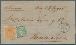 16247 Spanien: 1868 200m. Blue-green Along With 1867 12cs. Orange On Entire Letter 1869 From Coruña To Bue - Oblitérés