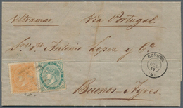 16247 Spanien: 1868 200m. Blue-green Along With 1867 12cs. Orange On Entire Letter 1869 From Coruña To Bue - Gebraucht