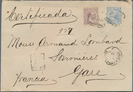 16252 Spanien: 1891. Registered Envelope To France Bearing Yvert 198, 5c Blue And Yvert 209, 1 Peseta Viol - Oblitérés