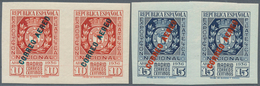 16259 Spanien: 1936, Philatelic Exhibition Airmails, 10c. Red And 15c. Blue, Horiz. Pairs, Unmounted Mint. - Gebraucht