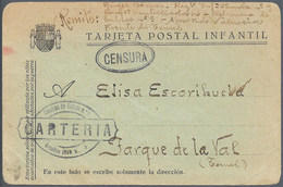 16261 Spanien: 1937 EXTREMELY RARE TARJETA POSTAL INFANTIL Sent Postage Free From The Front In Teruel By A - Oblitérés