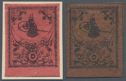 16303 Türkei: 1863, 5 Pia. Rose And Postage Due 5 Pia. Brown Both Stamps Showing Variety "no Border", Fine - Lettres & Documents