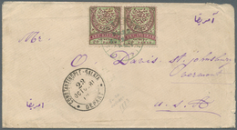16306 Türkei: 1883, Horizontal Pair 20 Para With Green French Cancellation On Letter Via CONSTANTINOPLE-GA - Storia Postale