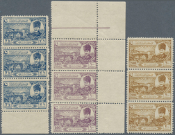 16330 Türkei: 1924, Lausanne Complete Set Of Eight Values In Strips Of Three, Six With Margins, Mint Never - Lettres & Documents