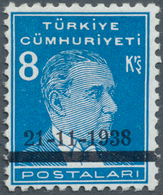 16345 Türkei: 1938, 8 Krs. Light Blue Atatürk Mourning Issue, Mint Never Hinged, Very Fine And Rare Stamp, - Storia Postale