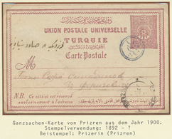 16395 Türkei - Stempel: 1900, "PRIZREN" Blue All Arabic Cancellation (Coles.-Walker No.114) On Postal Stat - Autres & Non Classés