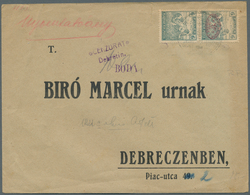 16411 Ungarn: 1919, 2x 6 Filler Greenish Blue, Pair With And Without Overprint Of The Occupation Zone Debr - Lettres & Documents